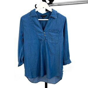 Zac and Rachel Women's Blue Denim V-Shape Long Sleeve Pullover Blouse - Size S